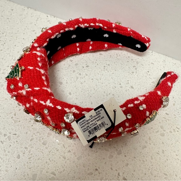 NWT Lele Sadoughi Holly Red Christmas Tweed Plaid Headband - Picture 3 of 4